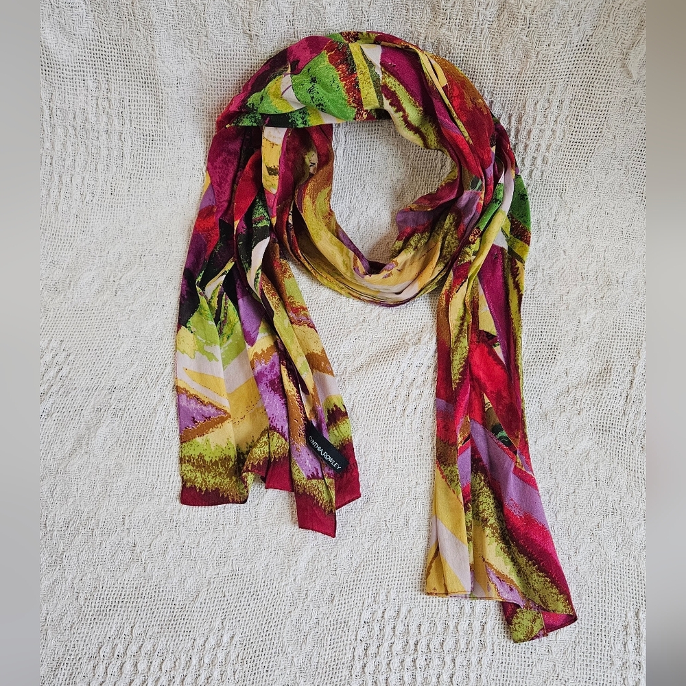 Cynthia Rowley 100% Silk Scarf Floral Bright Splashy 13.5"x64"
